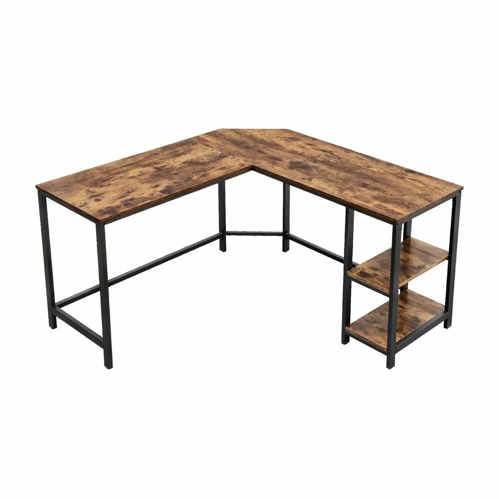 L-Shaped Corner Desk with Shelves, Rustic Brown and Black - VASAGLE