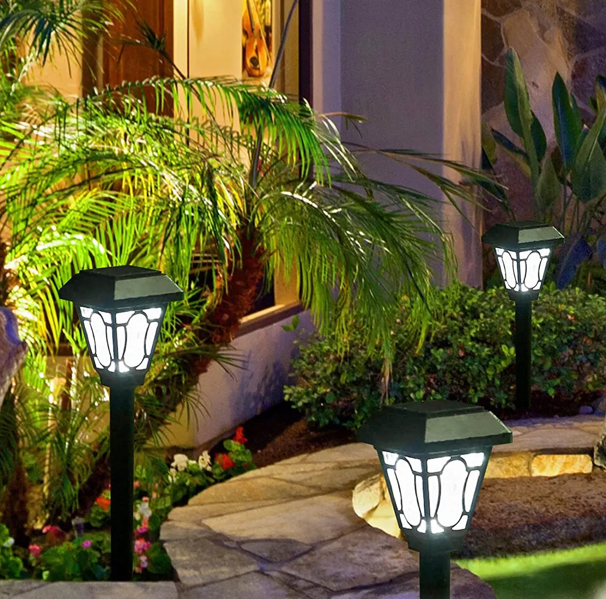 LAMTREE 48 Pack Solar Lights , Waterproof Auto Solar LED Lighting (Cool White)