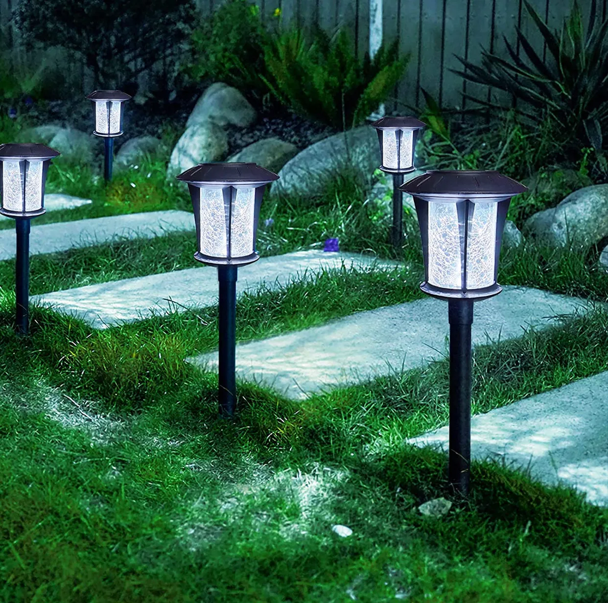 LANSGARINE Solar LED lights Outdoor Garden Stakes(Glass) (12-Pack)