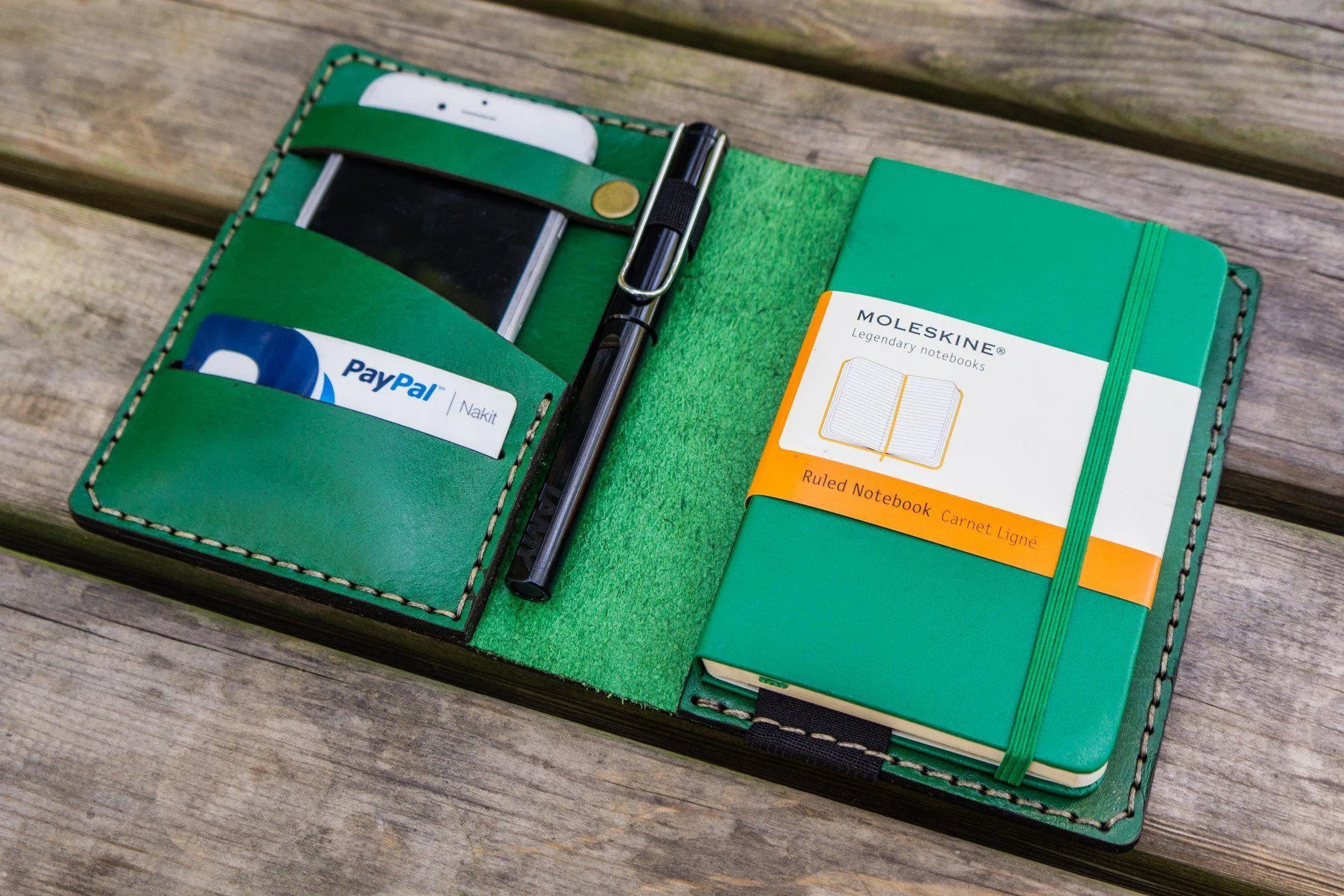 Leather Rhodia A6 Notebook Cover - Green