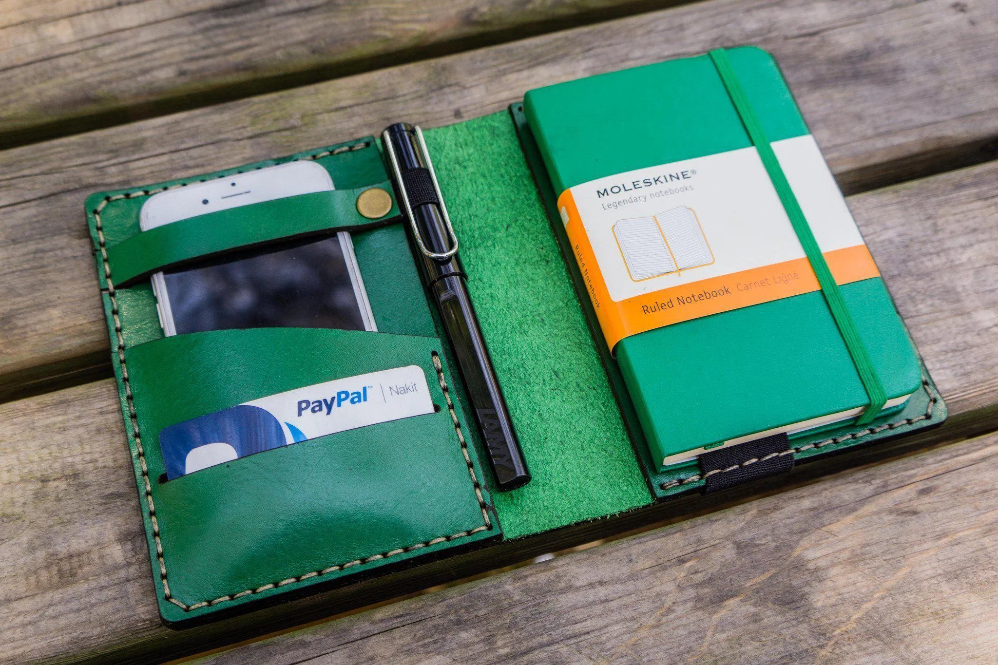 Leather Rhodia A6 Notebook Cover - Green