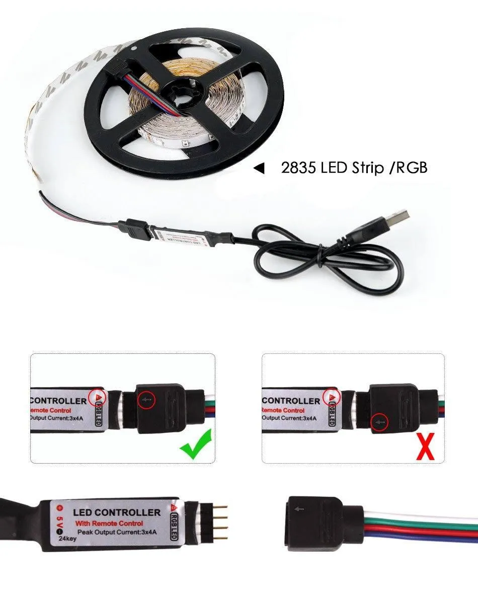 LED Strip Lights -DC 5V 3Key USB Cable Power Flexible 50CM 1M 2M 3M 4M 5M