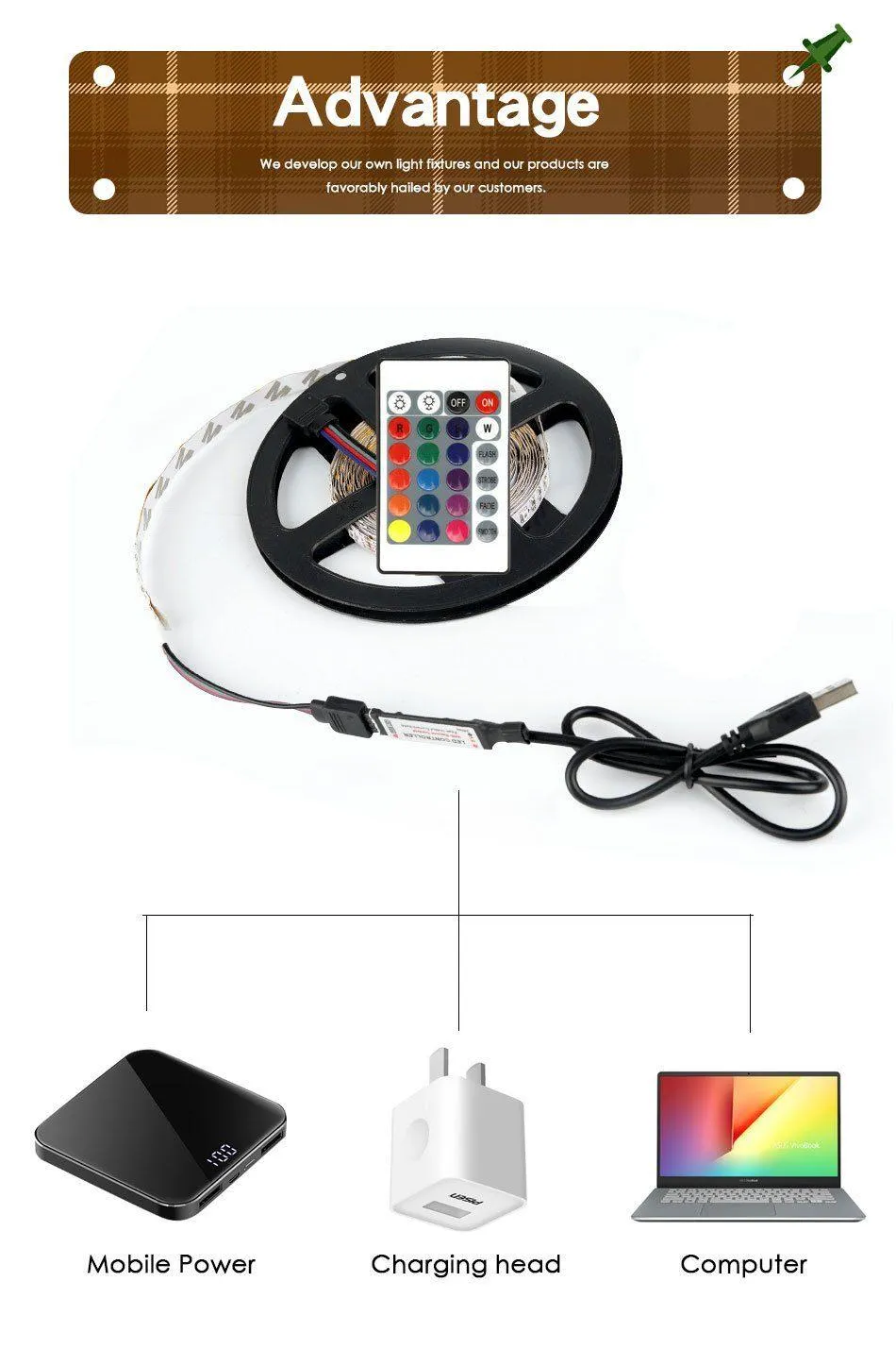 LED Strip Lights -DC 5V 3Key USB Cable Power Flexible 50CM 1M 2M 3M 4M 5M