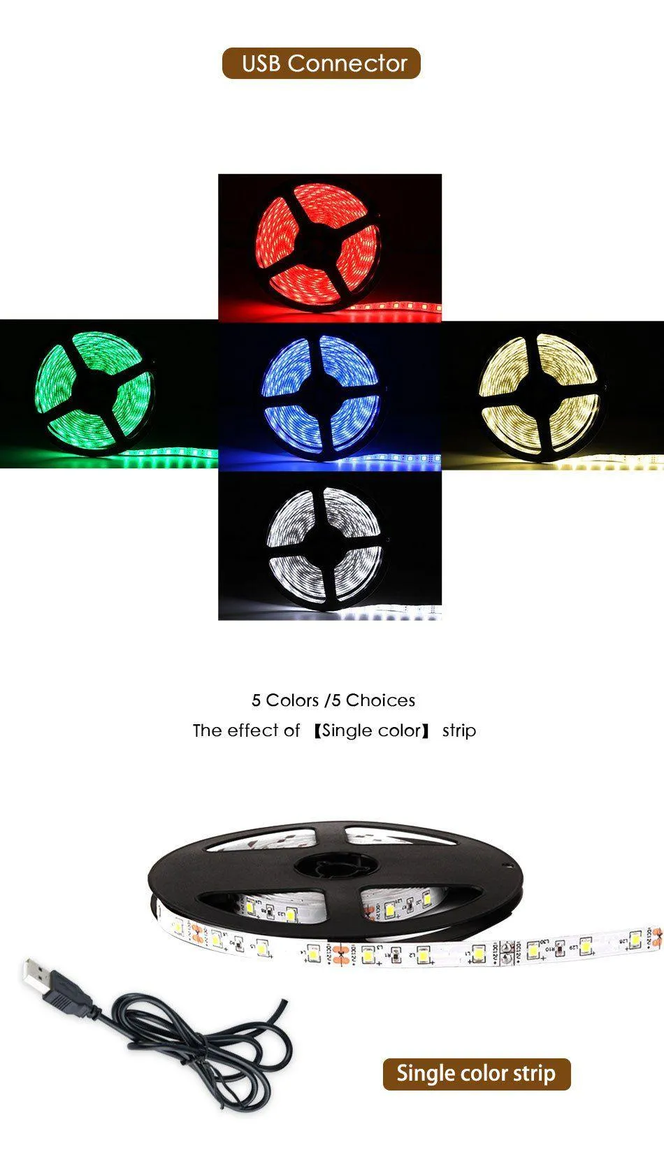 LED Strip Lights -DC 5V 3Key USB Cable Power Flexible 50CM 1M 2M 3M 4M 5M