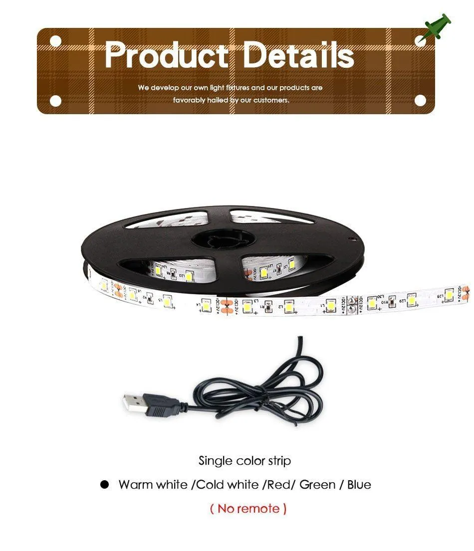 LED Strip Lights -DC 5V 3Key USB Cable Power Flexible 50CM 1M 2M 3M 4M 5M