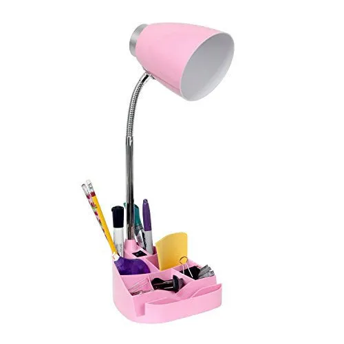 LIMELIGHTS LD1002-PNK GOOSENECK ORGANIZER DESK LAMP WITH IPAD STAND OR BOOK HOLDER, PINK