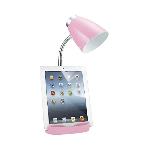 LIMELIGHTS LD1002-PNK GOOSENECK ORGANIZER DESK LAMP WITH IPAD STAND OR BOOK HOLDER, PINK