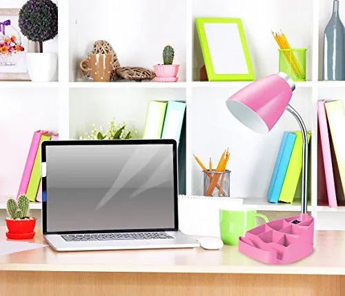 LIMELIGHTS LD1002-PNK GOOSENECK ORGANIZER DESK LAMP WITH IPAD STAND OR BOOK HOLDER, PINK