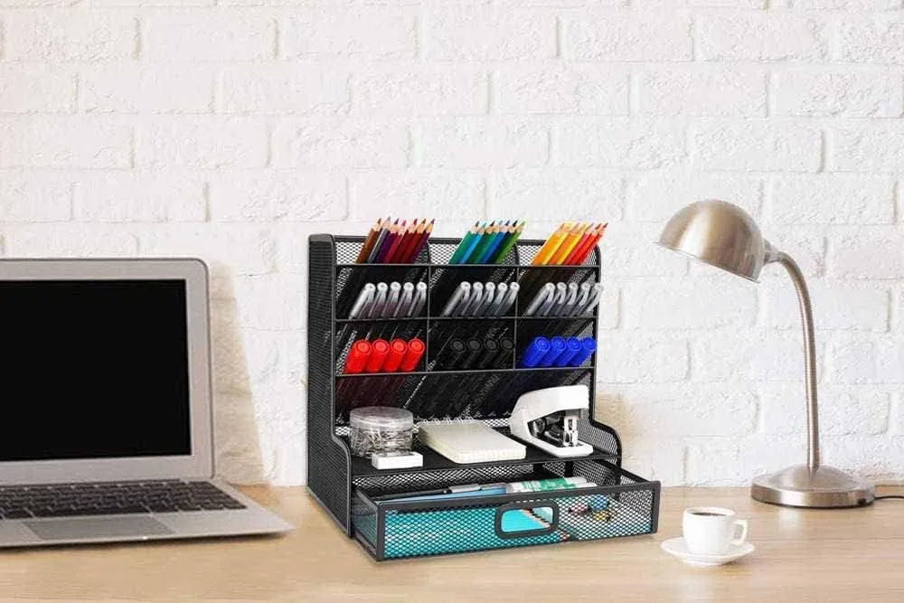 Marbrasse Mesh Desktop Stationary Organizer with Drawer