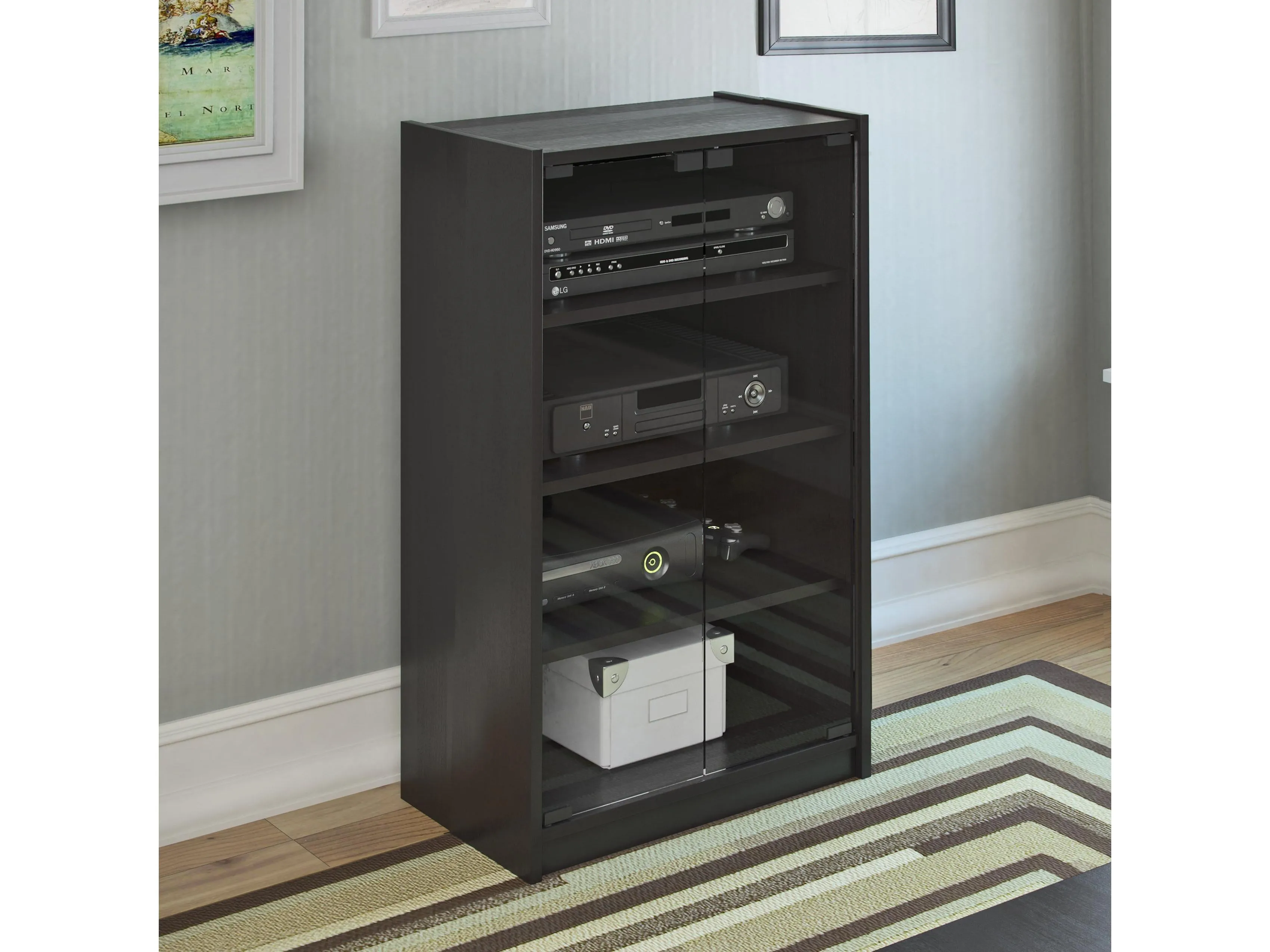 Media Storage Cabinet with Doors, 21"