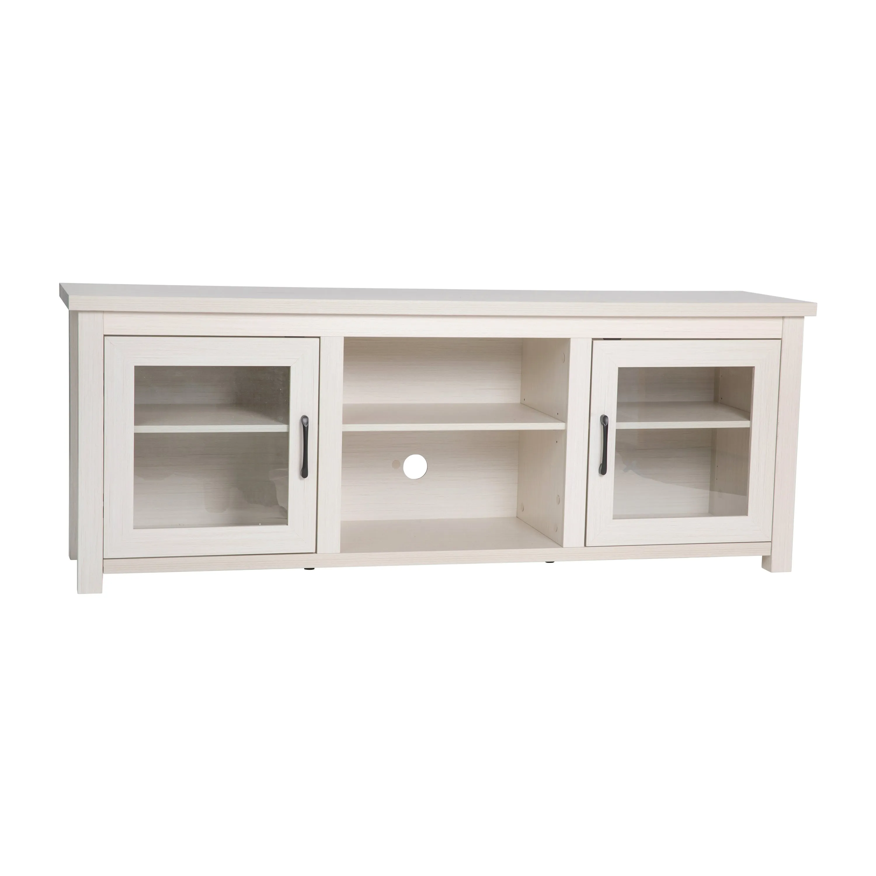 Morgen 65" Wooden Media Console with Full Pane Glass Doors and Shelving