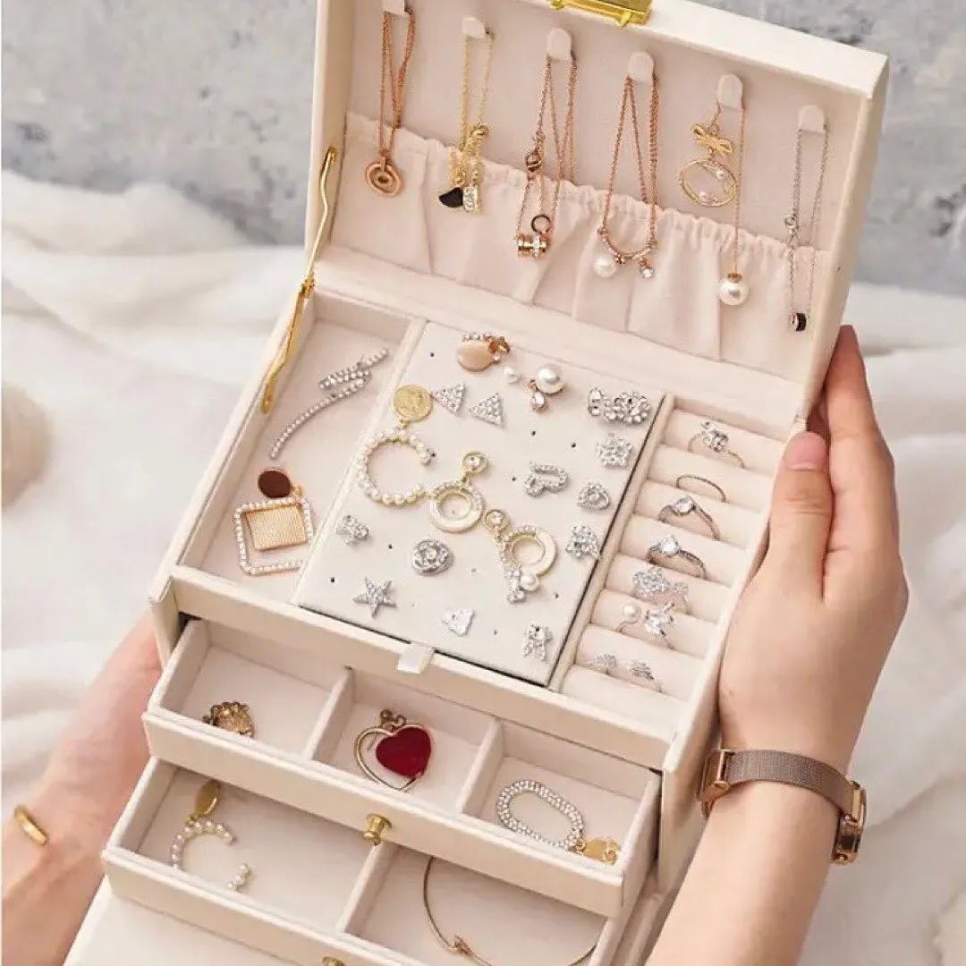 New Luxury Storage Jewelry Box With Portable Silk Thread Storage Box Stud Earrings Ring Holder Jewelry Organizer