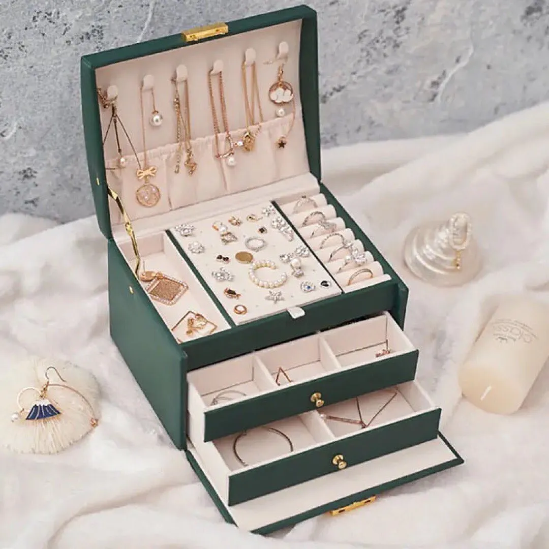 New Luxury Storage Jewelry Box With Portable Silk Thread Storage Box Stud Earrings Ring Holder Jewelry Organizer