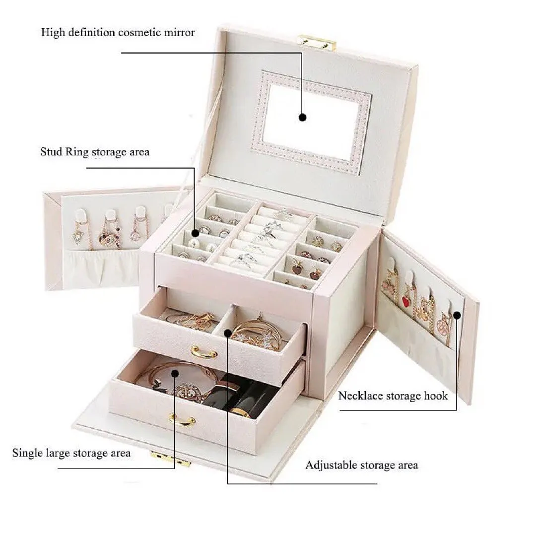 New Luxury Storage Jewelry Box With Portable Silk Thread Storage Box Stud Earrings Ring Holder Jewelry Organizer