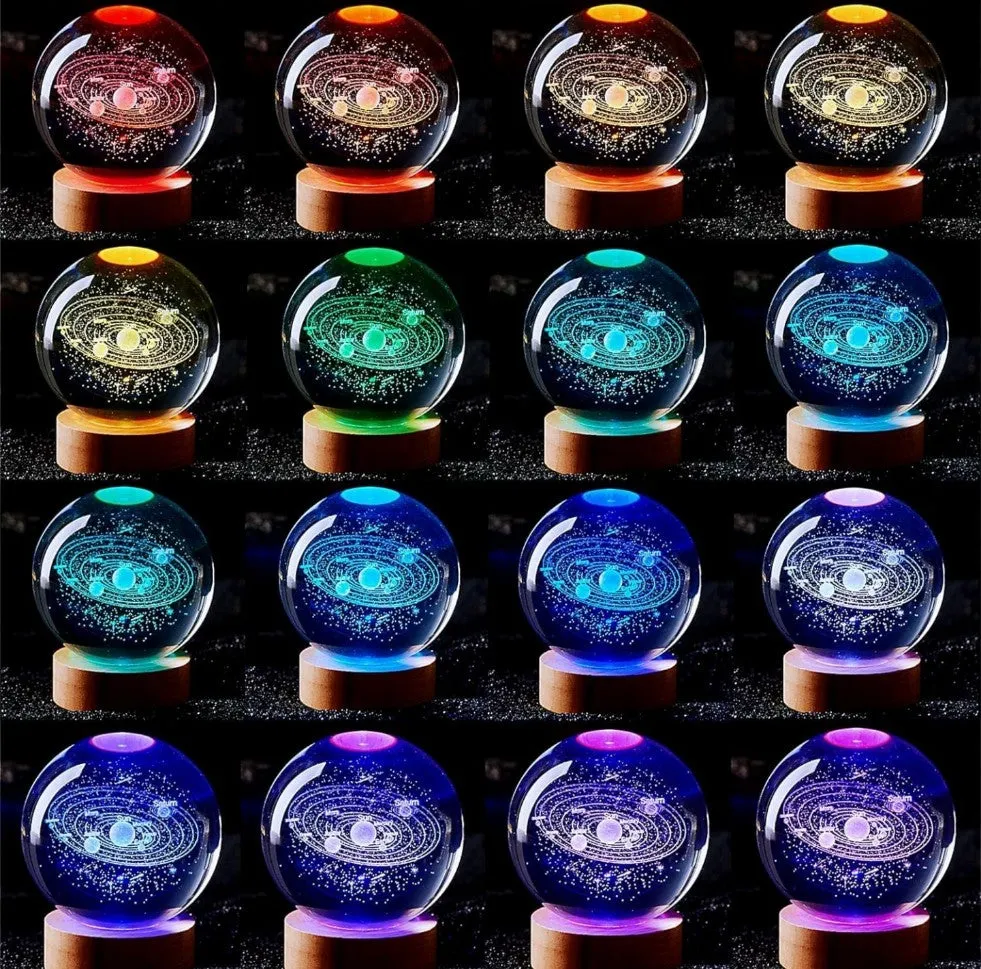 Night lamp 3D galaxy crystal ball night lamp,solar system crystal ball night light (Multiple Colour)