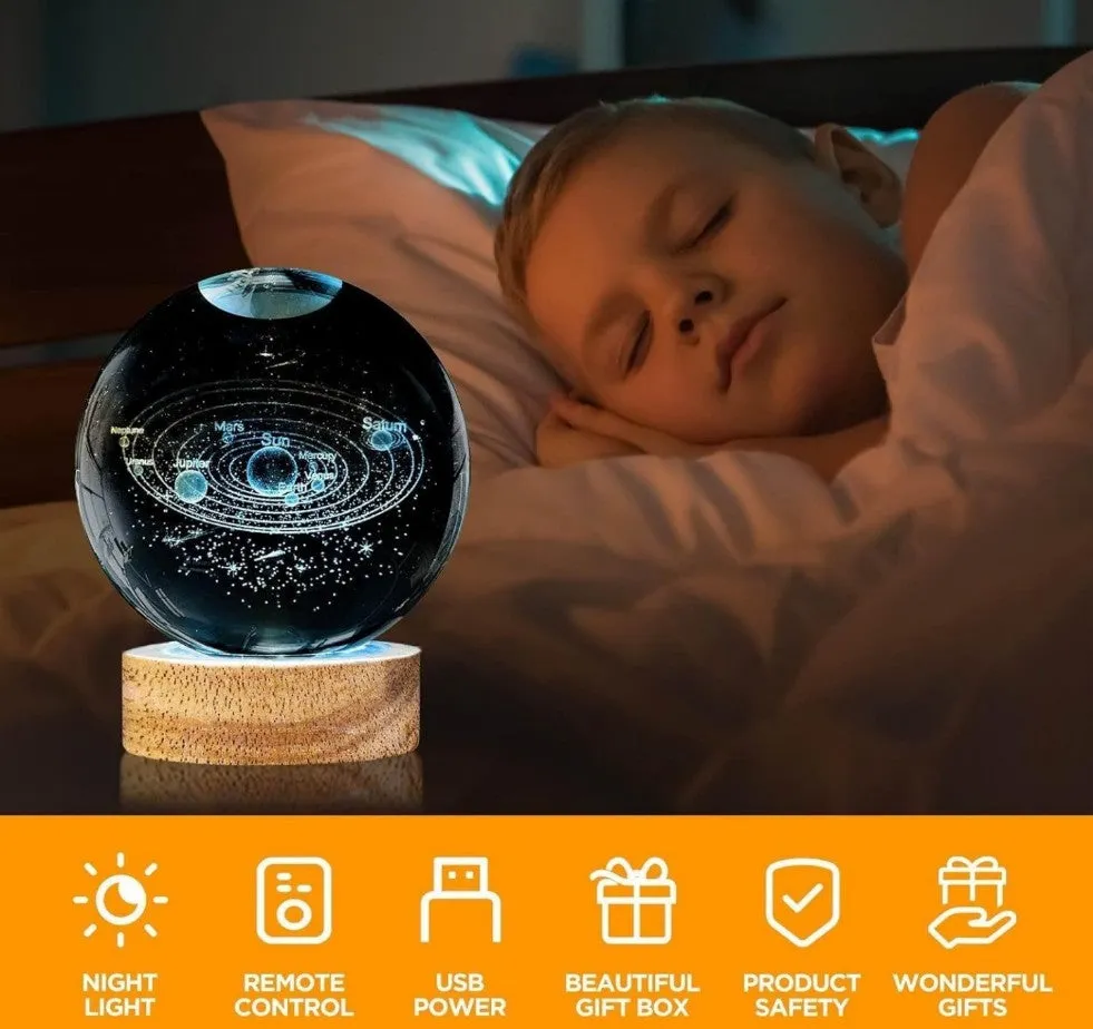 Night lamp 3D galaxy crystal ball night lamp,solar system crystal ball night light (Multiple Colour)