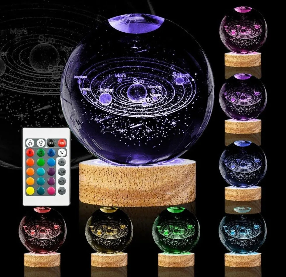 Night lamp 3D galaxy crystal ball night lamp,solar system crystal ball night light (Multiple Colour)