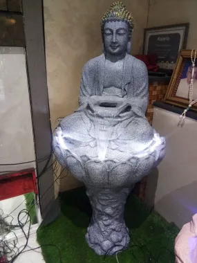 Phooldan Lotus Buddha Water Fountain Kamal Buddha Lotus Buddha Fiber Indoor Outdoor Fountain with Led Lights for Home Decor and Office. Decoration Or Gifting