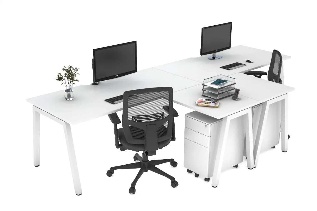 Quadro A Legs 2 Person Corner Workstation - T Configuration [1800L x 1800W with Cable Scallop]