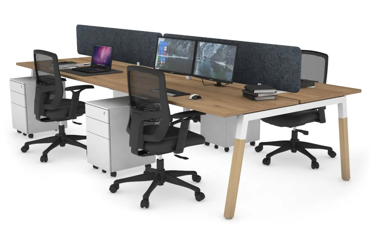 Quadro A Legs 4 Person Office Workstation - Wood Legs Cross Beam [1200L x 700W]