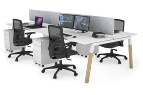 Quadro A Legs 4 Person Office Workstation - Wood Legs Cross Beam [1200L x 700W]