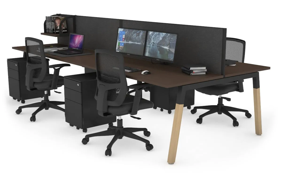 Quadro A Legs 4 Person Office Workstation - Wood Legs Cross Beam [1200L x 700W]