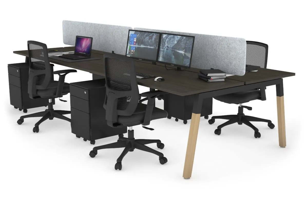 Quadro A Legs 4 Person Office Workstation - Wood Legs Cross Beam [1200L x 700W]