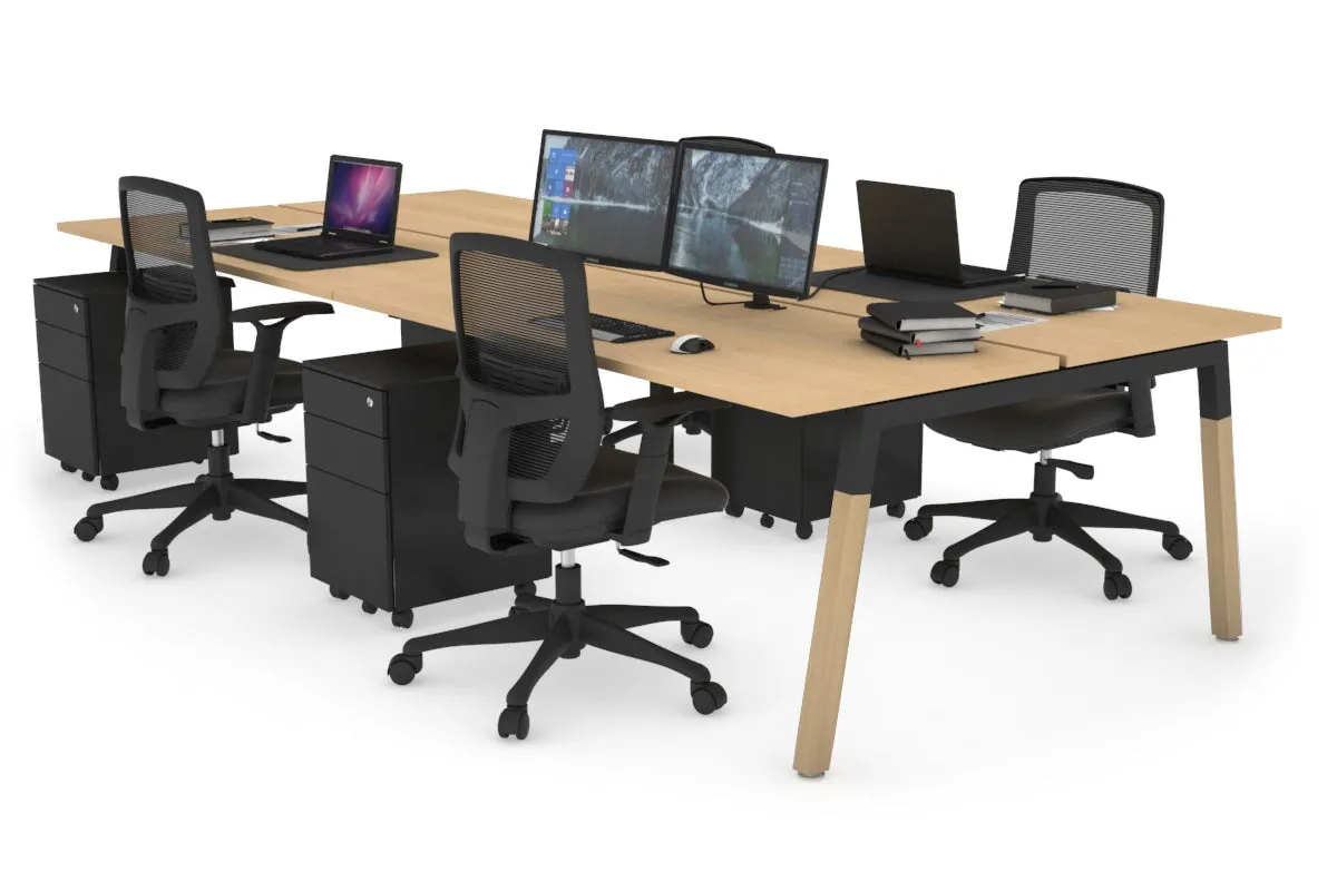 Quadro A Legs 4 Person Office Workstation - Wood Legs Cross Beam [1200L x 700W]