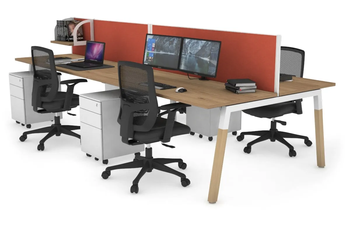 Quadro A Legs 4 Person Office Workstation - Wood Legs Cross Beam [1200L x 700W]