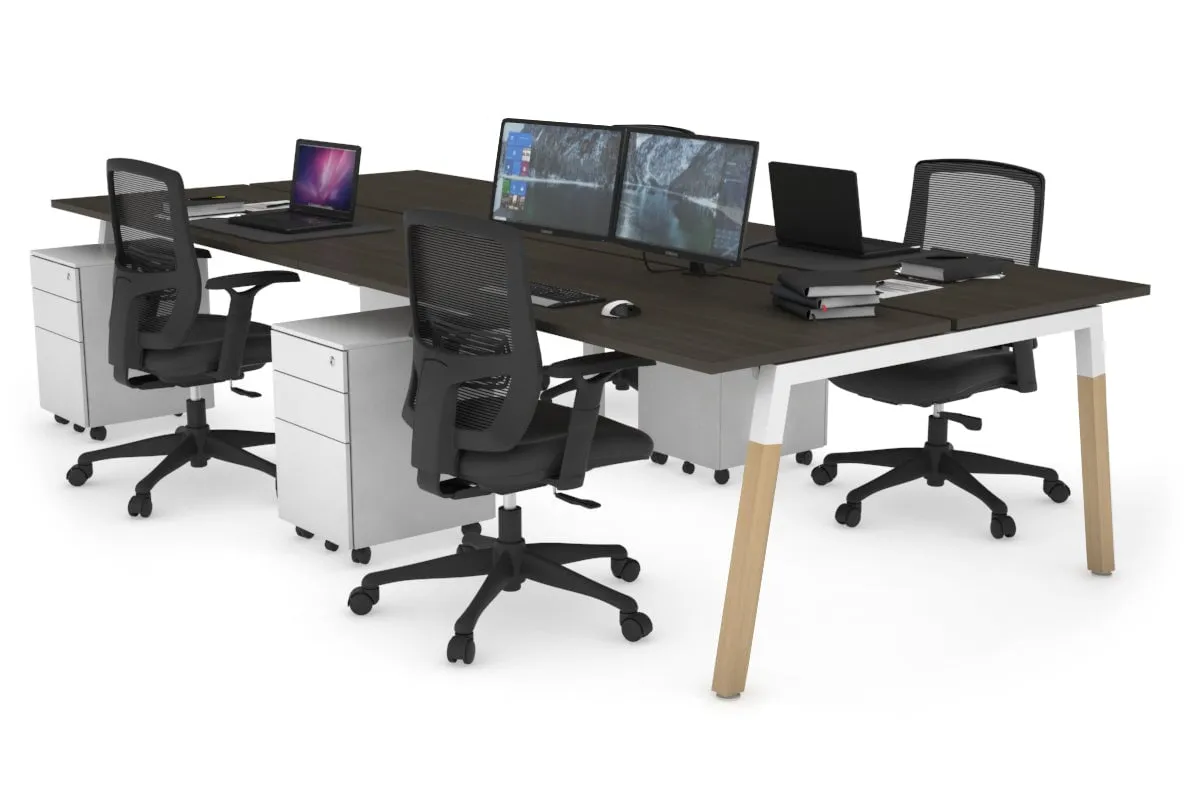 Quadro A Legs 4 Person Office Workstation - Wood Legs Cross Beam [1200L x 700W]