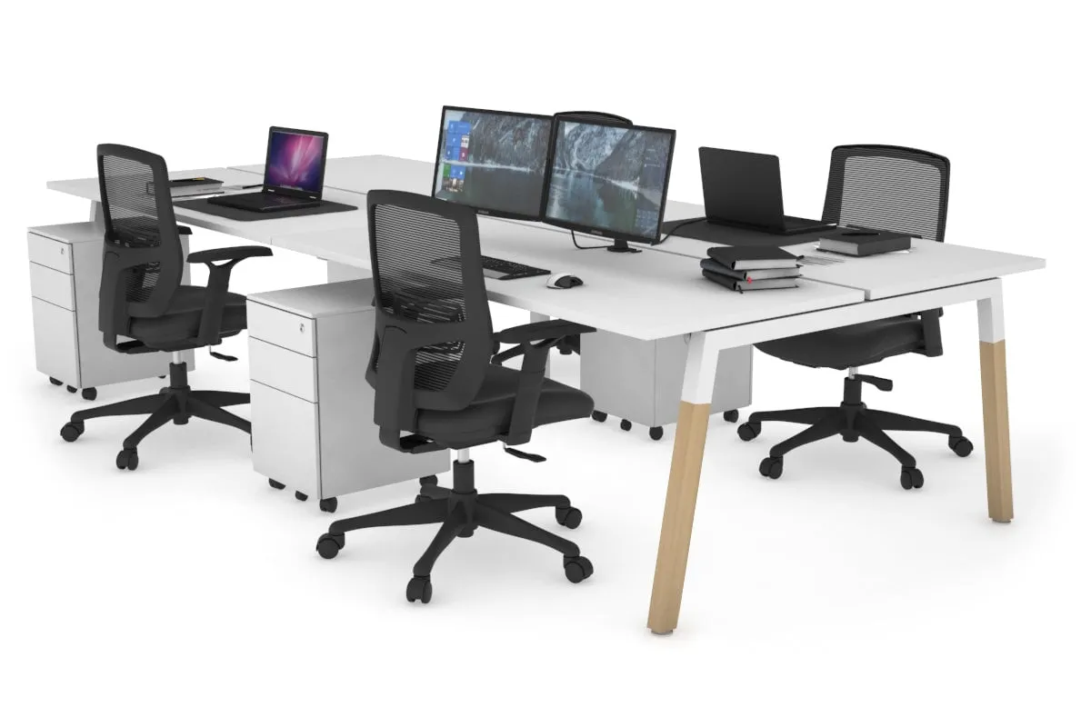 Quadro A Legs 4 Person Office Workstation - Wood Legs Cross Beam [1200L x 700W]