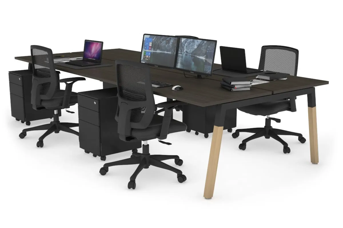 Quadro A Legs 4 Person Office Workstation - Wood Legs Cross Beam [1200L x 700W]