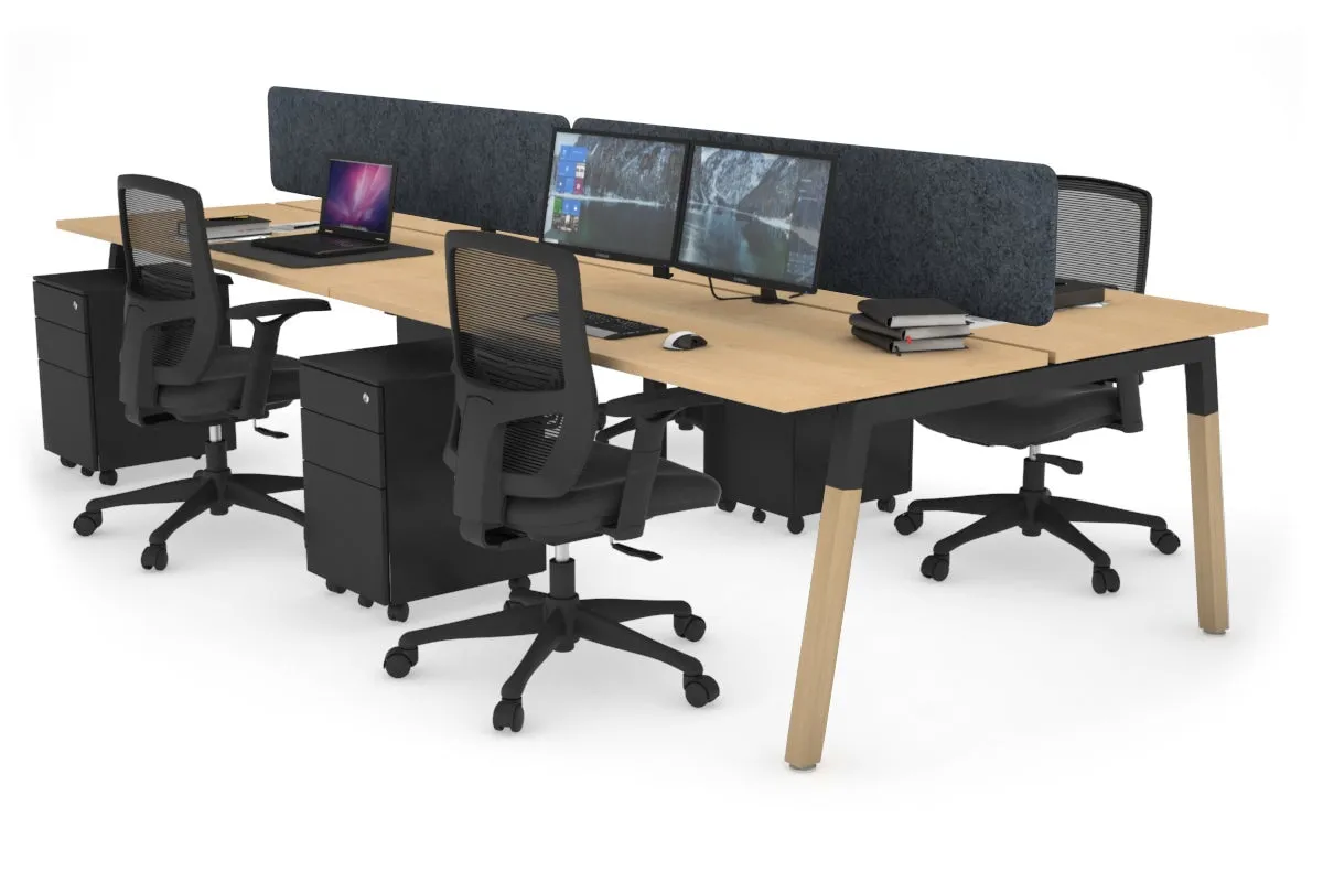 Quadro A Legs 4 Person Office Workstation - Wood Legs Cross Beam [1200L x 700W]