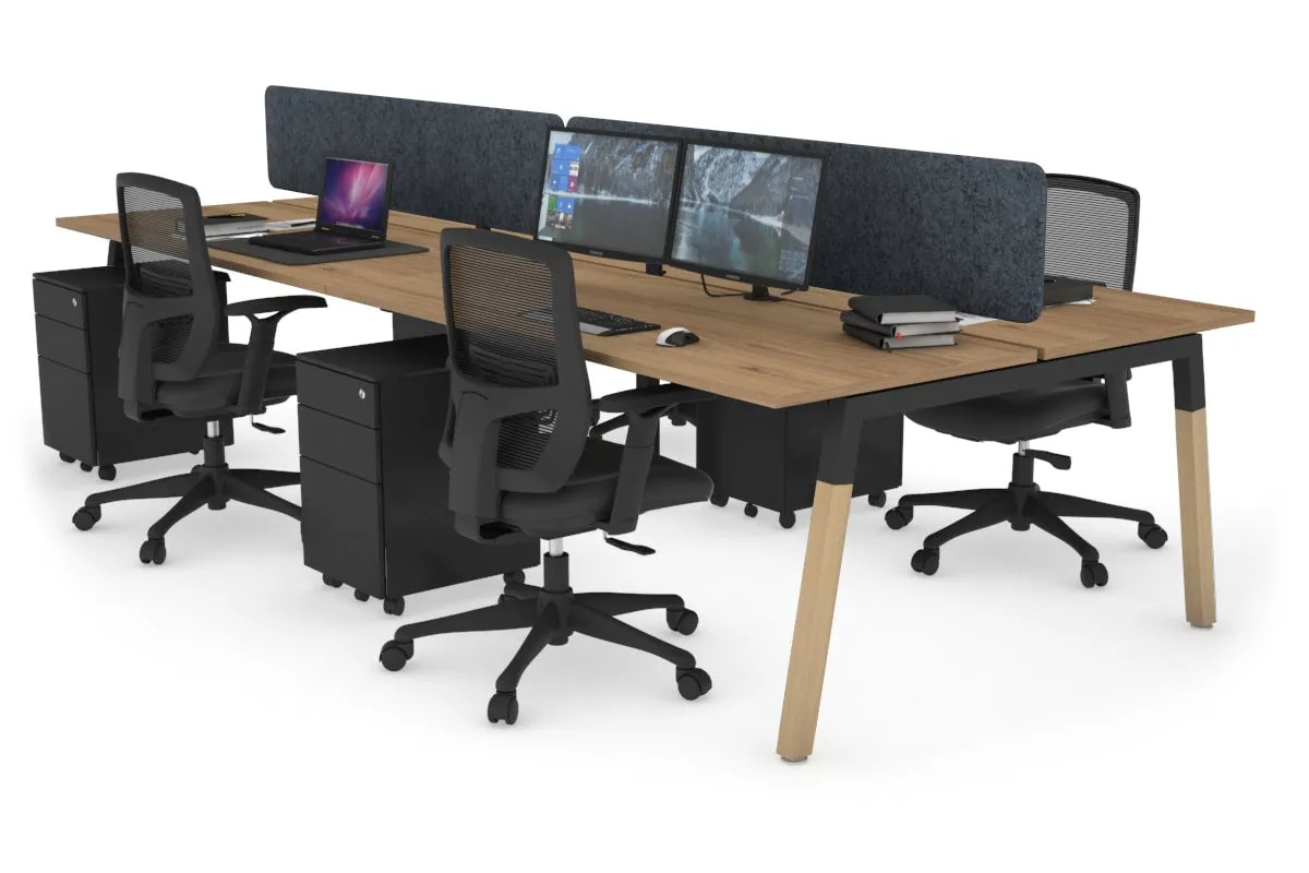 Quadro A Legs 4 Person Office Workstation - Wood Legs Cross Beam [1200L x 700W]