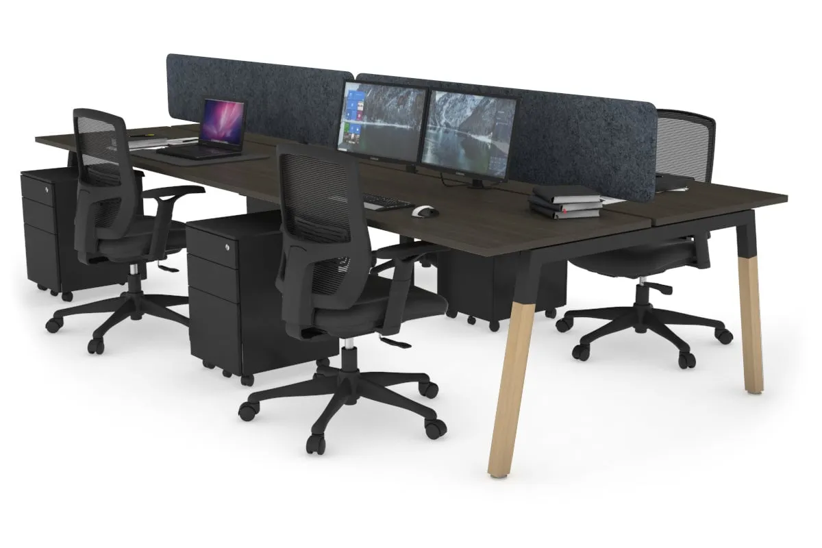 Quadro A Legs 4 Person Office Workstation - Wood Legs Cross Beam [1200L x 700W]