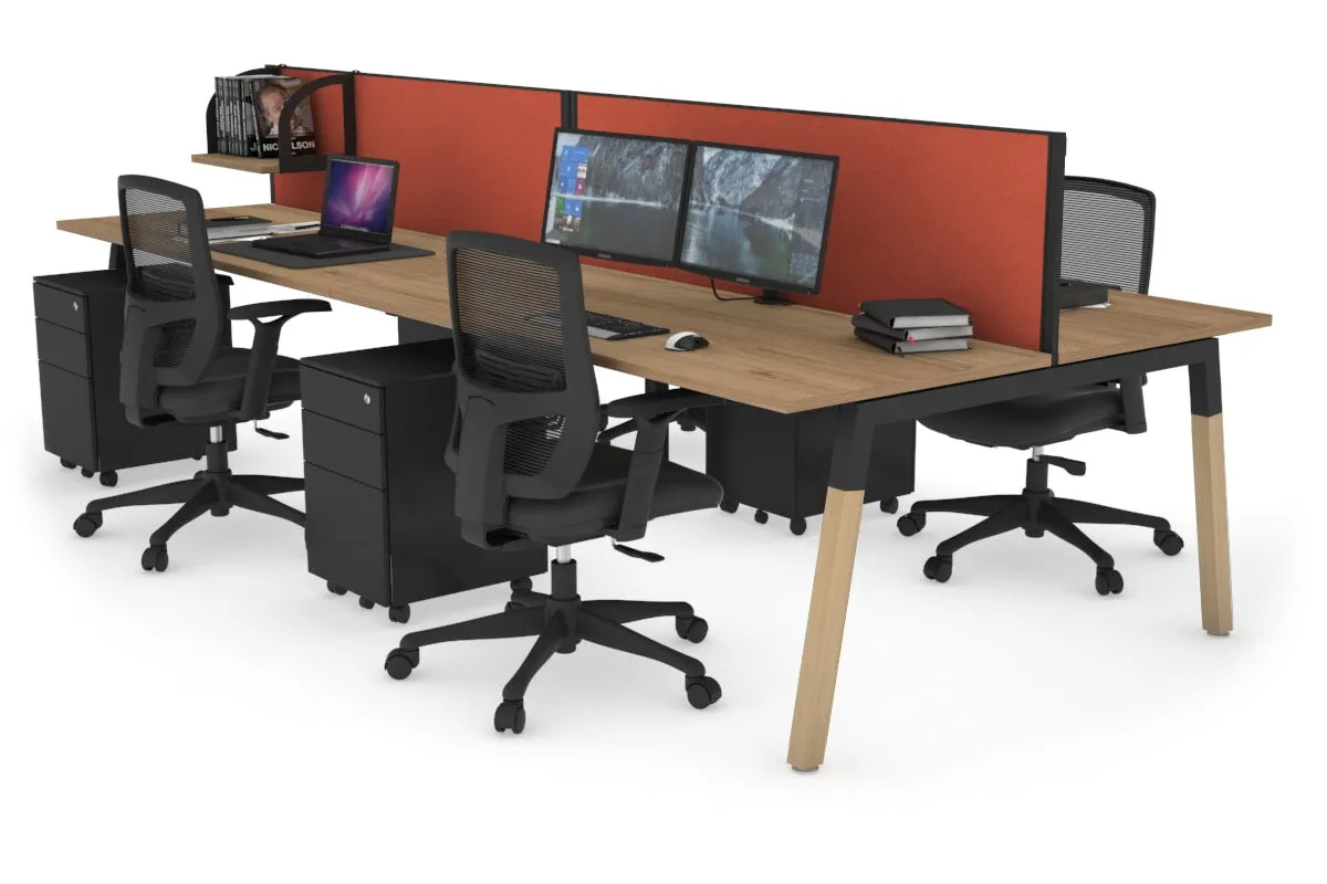 Quadro A Legs 4 Person Office Workstation - Wood Legs Cross Beam [1200L x 700W]