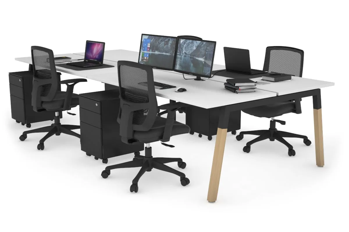 Quadro A Legs 4 Person Office Workstation - Wood Legs Cross Beam [1200L x 700W]