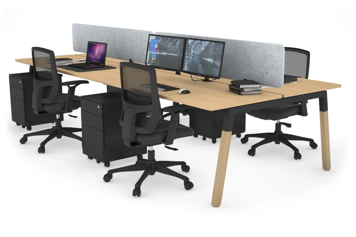 Quadro A Legs 4 Person Office Workstation - Wood Legs Cross Beam [1200L x 700W]