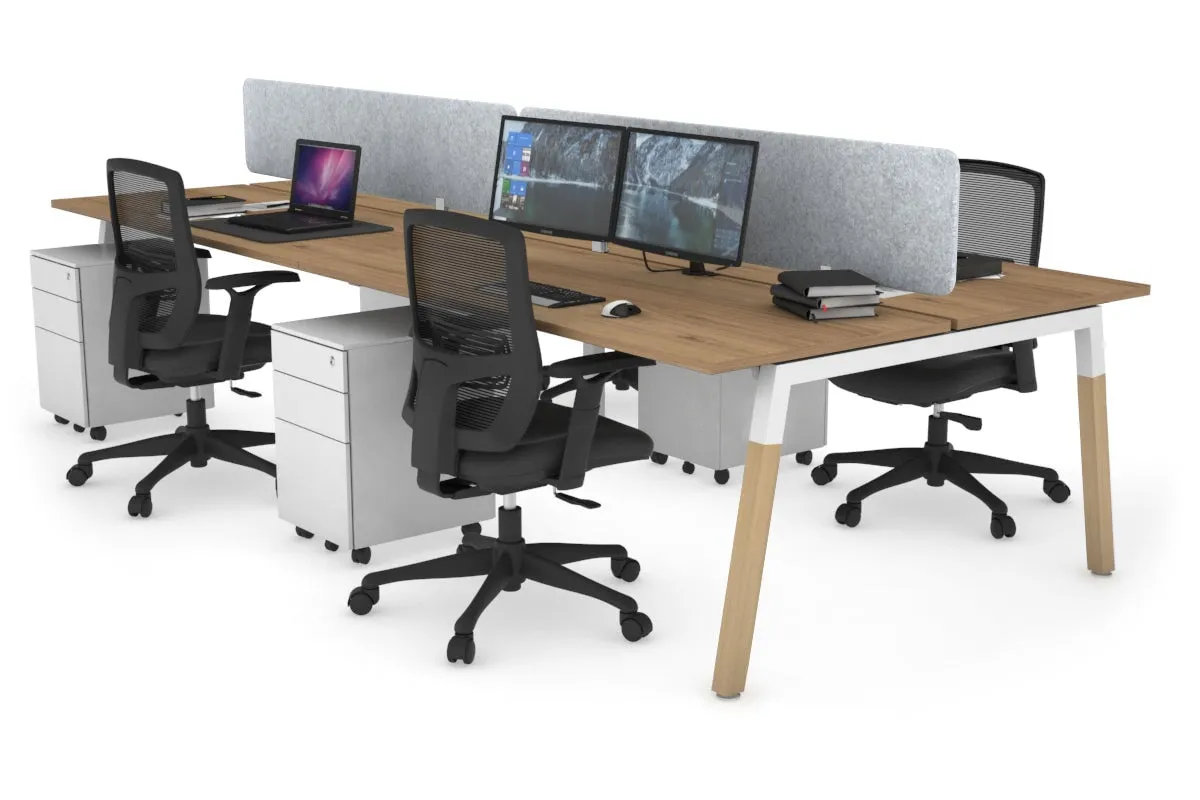 Quadro A Legs 4 Person Office Workstation - Wood Legs Cross Beam [1200L x 700W]