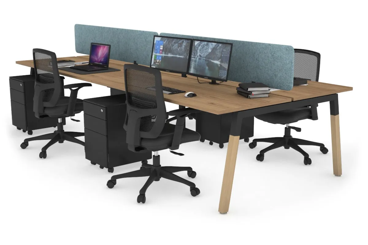 Quadro A Legs 4 Person Office Workstation - Wood Legs Cross Beam [1200L x 700W]