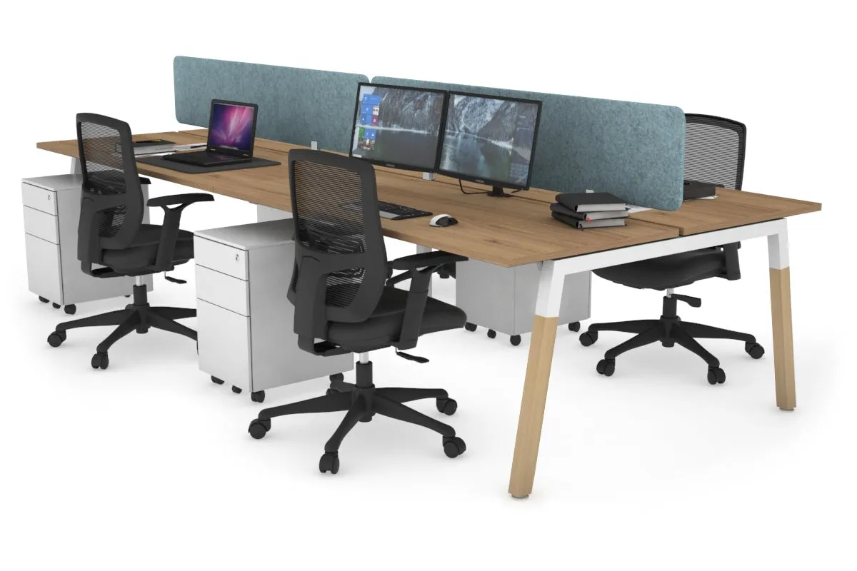 Quadro A Legs 4 Person Office Workstation - Wood Legs Cross Beam [1200L x 700W]