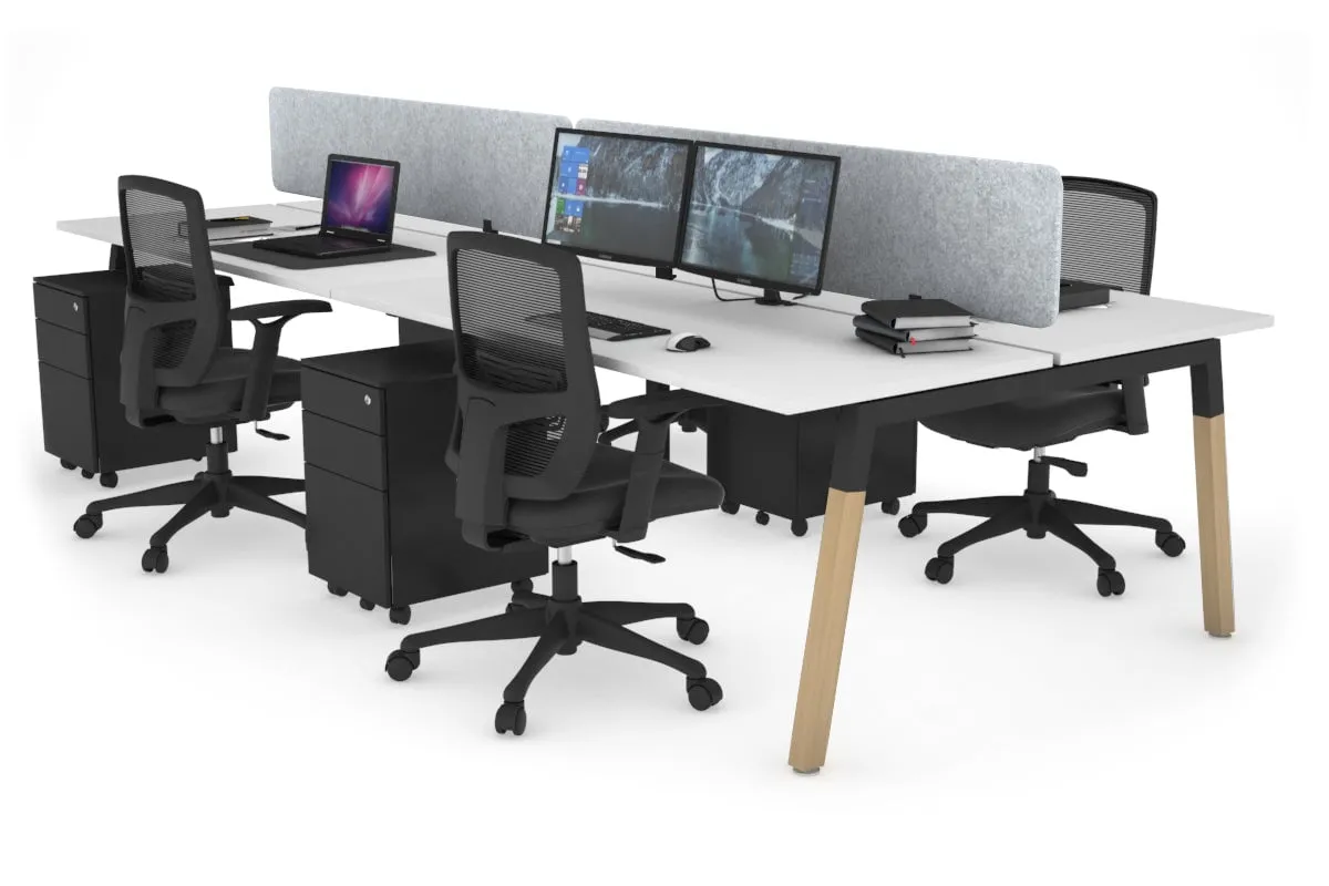 Quadro A Legs 4 Person Office Workstation - Wood Legs Cross Beam [1200L x 700W]