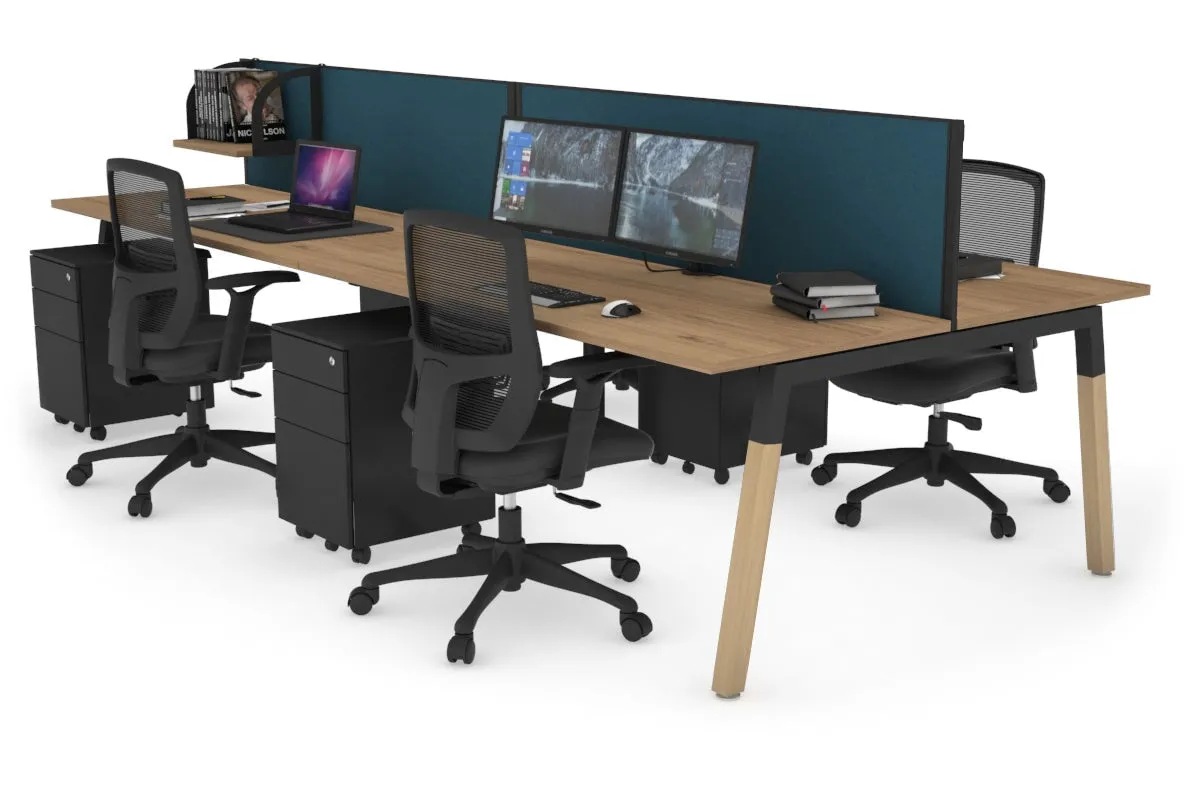 Quadro A Legs 4 Person Office Workstation - Wood Legs Cross Beam [1200L x 700W]