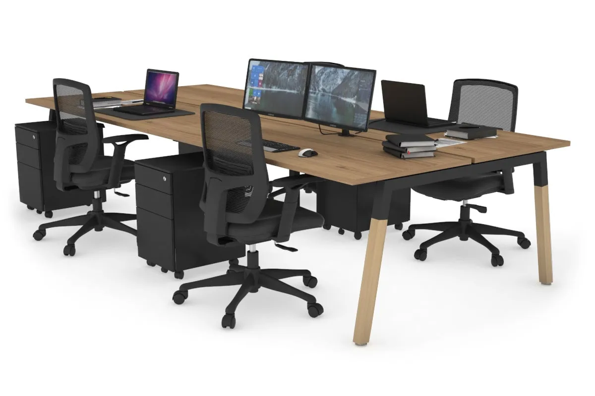 Quadro A Legs 4 Person Office Workstation - Wood Legs Cross Beam [1200L x 700W]