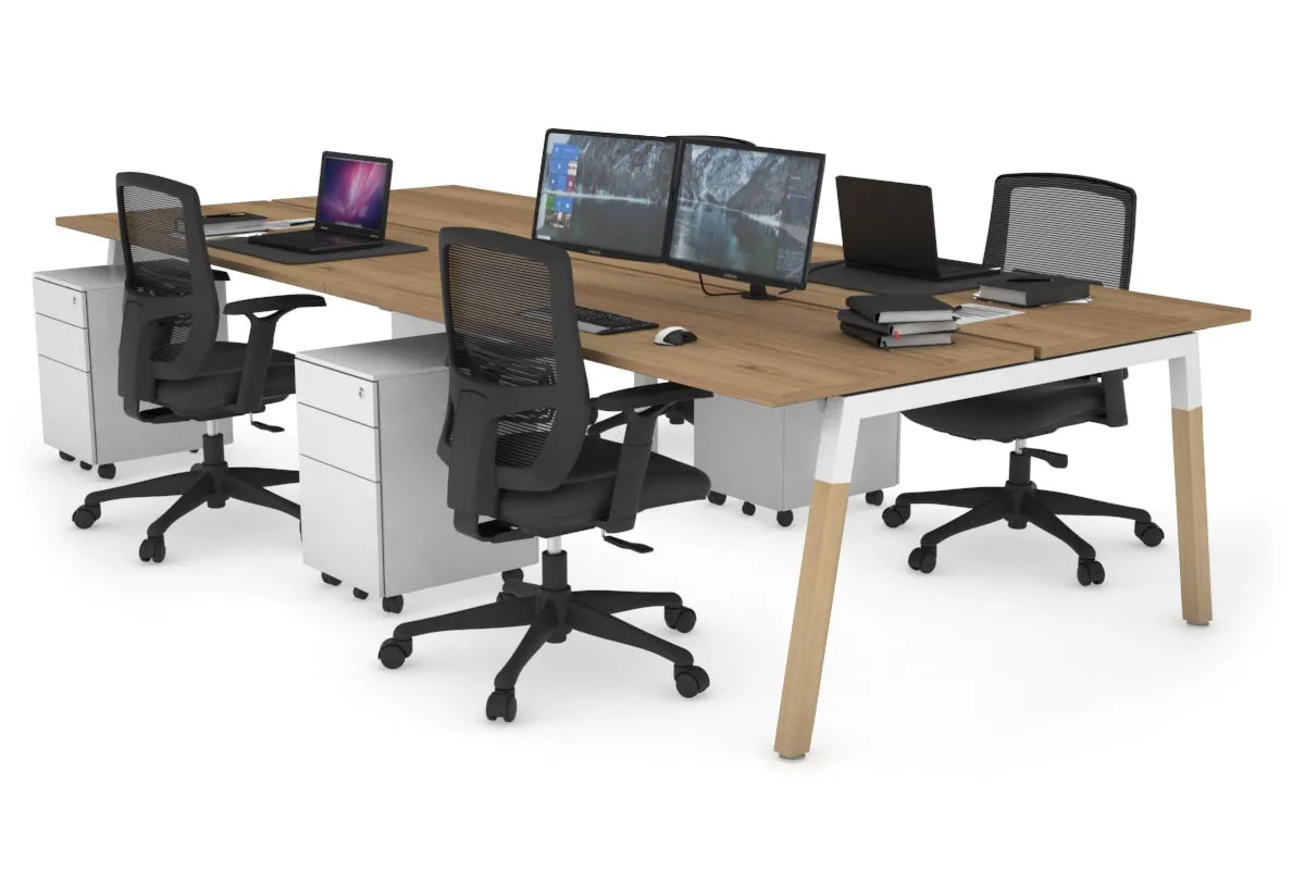 Quadro A Legs 4 Person Office Workstation - Wood Legs Cross Beam [1200L x 700W]