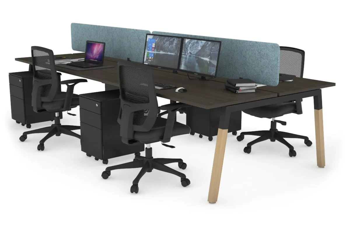 Quadro A Legs 4 Person Office Workstation - Wood Legs Cross Beam [1200L x 700W]