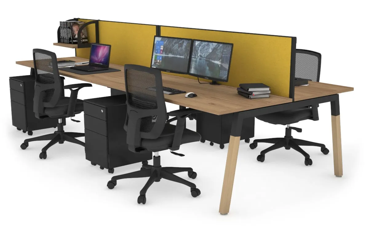 Quadro A Legs 4 Person Office Workstation - Wood Legs Cross Beam [1200L x 700W]