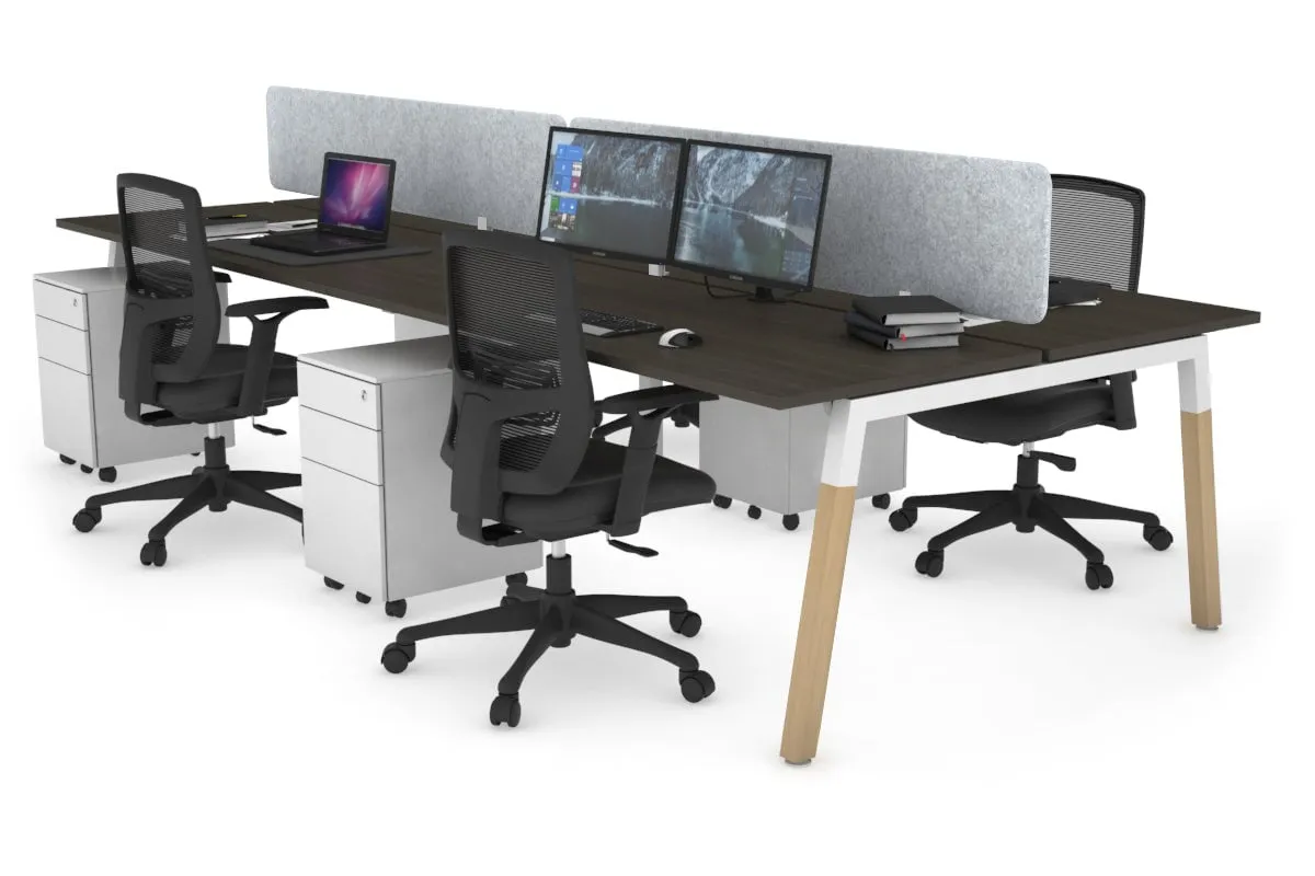 Quadro A Legs 4 Person Office Workstation - Wood Legs Cross Beam [1200L x 700W]