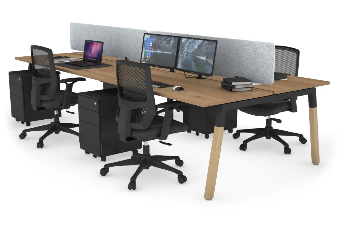 Quadro A Legs 4 Person Office Workstation - Wood Legs Cross Beam [1200L x 700W]