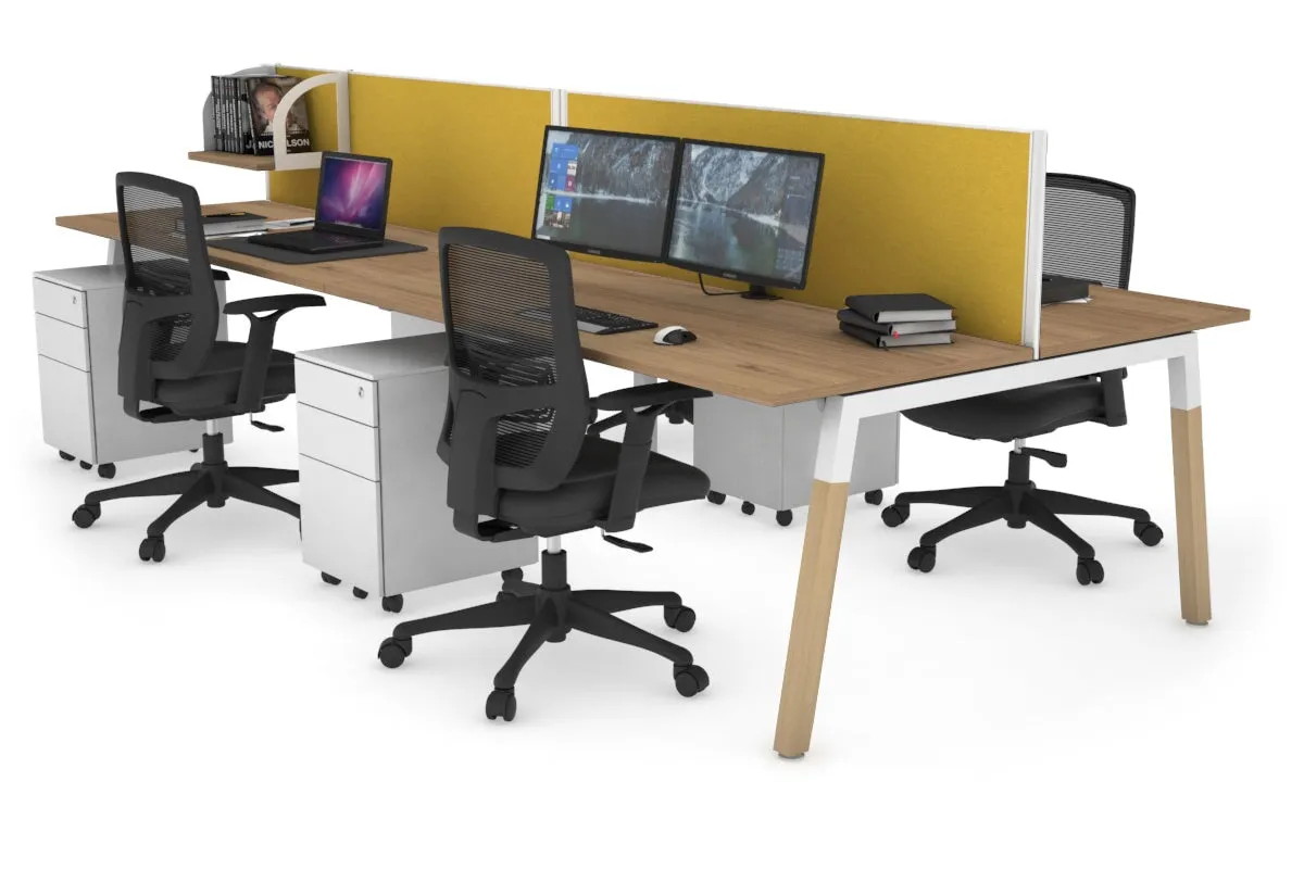 Quadro A Legs 4 Person Office Workstation - Wood Legs Cross Beam [1200L x 700W]